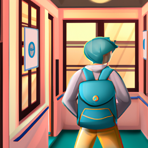 איור של תלמיד עם תיק גב, עומד מול דלת כיתה