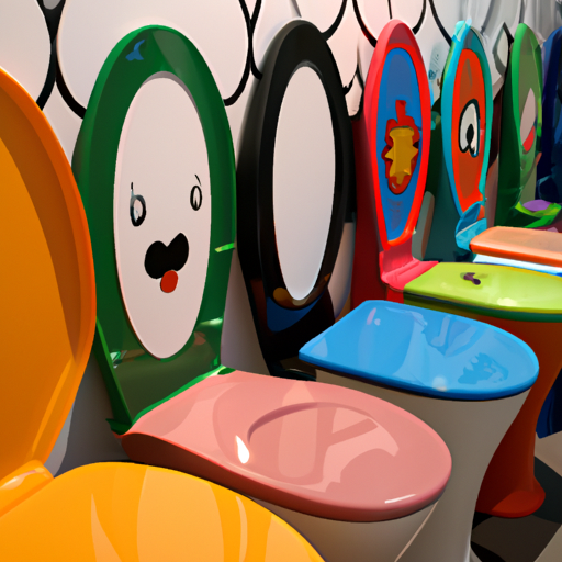 תמונה המציגה מגוון מושבי אסלה לילדים צבעוניים ומעוצבים.
