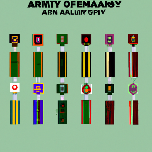 איור המתאר את הסמלים של דרגות צבא שונות.